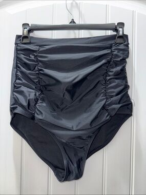 Shapermint Empetua Black High Waisted Ruched Tummy Control Swim Bottoms Large